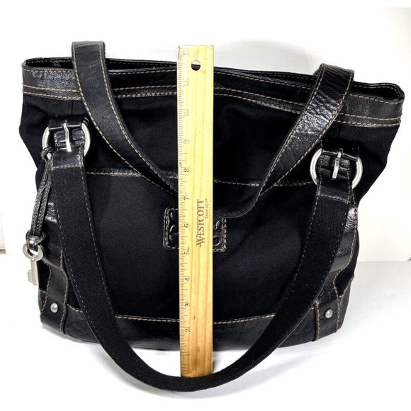 Fossil Large Black Canvas Black Leather Trim Shoulder Bag - Picture 8 of 12